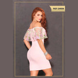 VESTIDO CORTO COLOMBIANO CON BLONDA FLORAL REF.D9506 - TAINAMODALATINA.ES